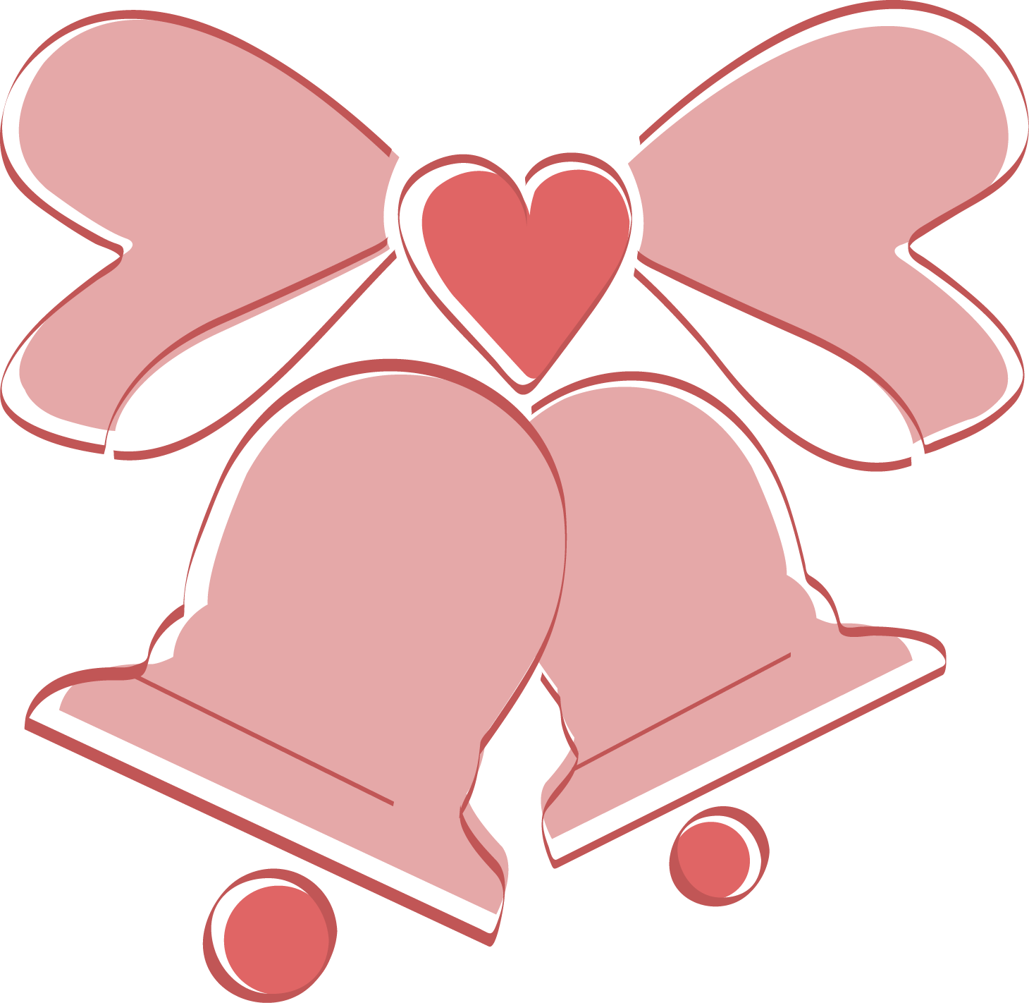 Pink Wedding Bells with Heart and Bow Clipart PNG Image