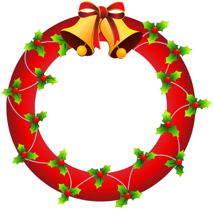 christmas wreath with holly and bells