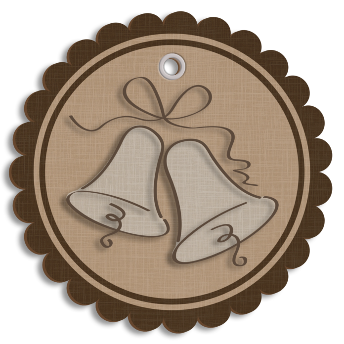 Brown Tag with Two Wedding Bells Clipart PNG Image