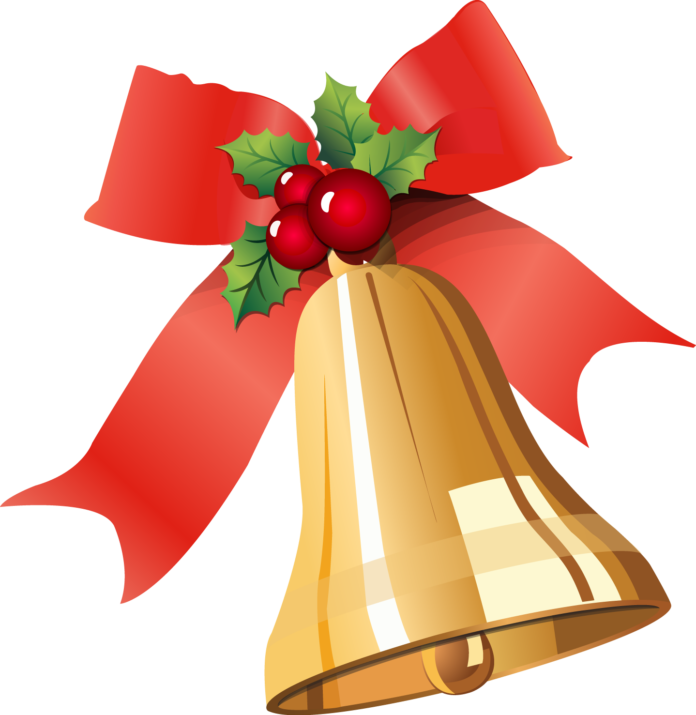 Christmas bell with holly and red bow