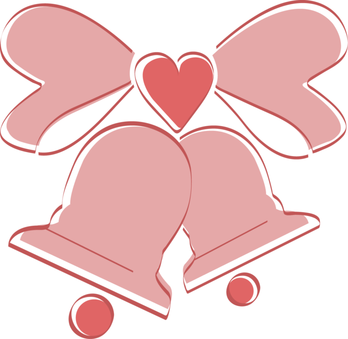 Pink Wedding Bells with Heart and Bow Clipart PNG Image